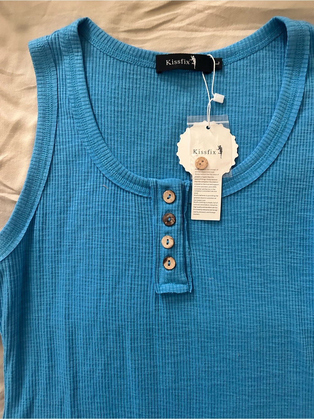 Kissfix Blue Ribbed Button Tank - Picture 4 of 4